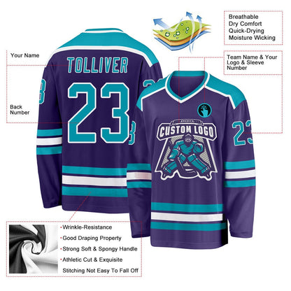 Usa Hockey Jersey, Custom Purple Teal White Hockey Jersey, Team Hockey Jerseys