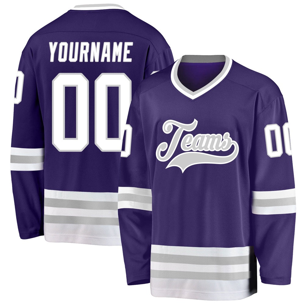 Usa Hockey Jersey, Custom Purple White Gray Hockey Jersey, Team Hockey Jerseys