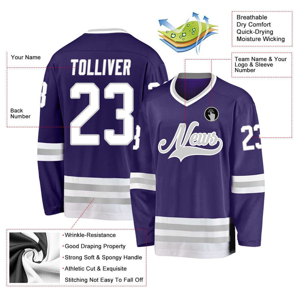 Usa Hockey Jersey, Custom Purple White Gray Hockey Jersey, Team Hockey Jerseys