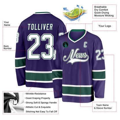 Usa Hockey Jersey, Custom Purple White Green Hockey Jersey, Team Hockey Jerseys