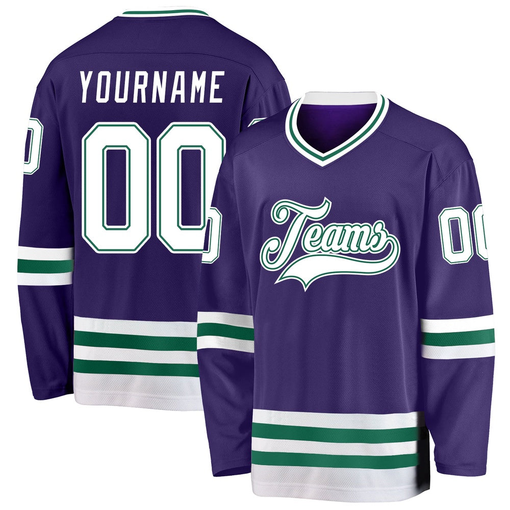 Usa Hockey Jersey, Custom Purple White Kelly Green 1 Hockey Jersey, Team Hockey Jerseys