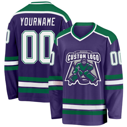 Usa Hockey Jersey, Custom Purple White Kelly Green Hockey Jersey, Team Hockey Jerseys