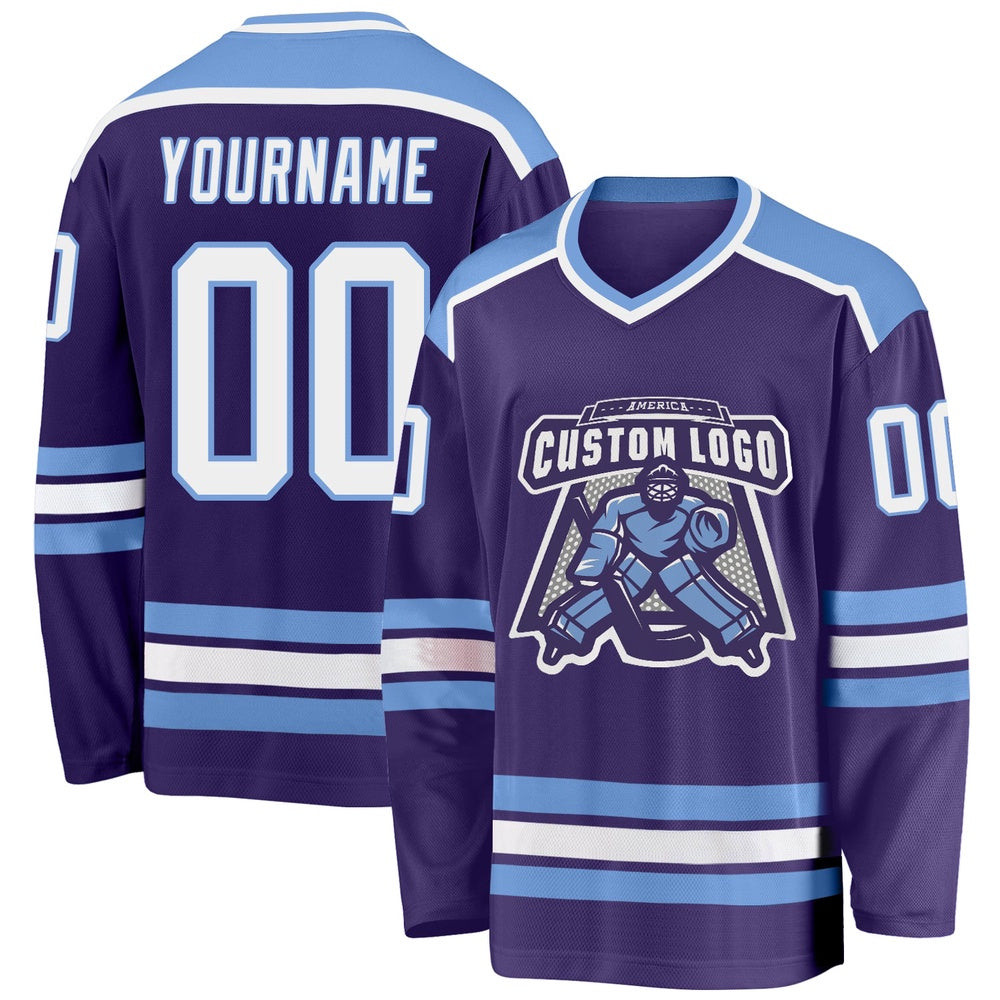Usa Hockey Jersey, Custom Purple White Light Blue 1 Hockey Jersey, Team Hockey Jerseys