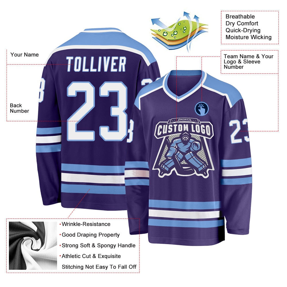 Usa Hockey Jersey, Custom Purple White Light Blue 1 Hockey Jersey, Team Hockey Jerseys