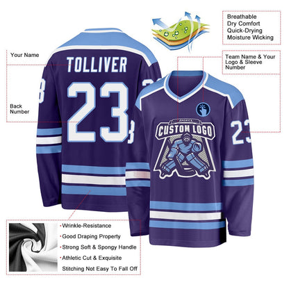 Usa Hockey Jersey, Custom Purple White Light Blue 1 Hockey Jersey, Team Hockey Jerseys