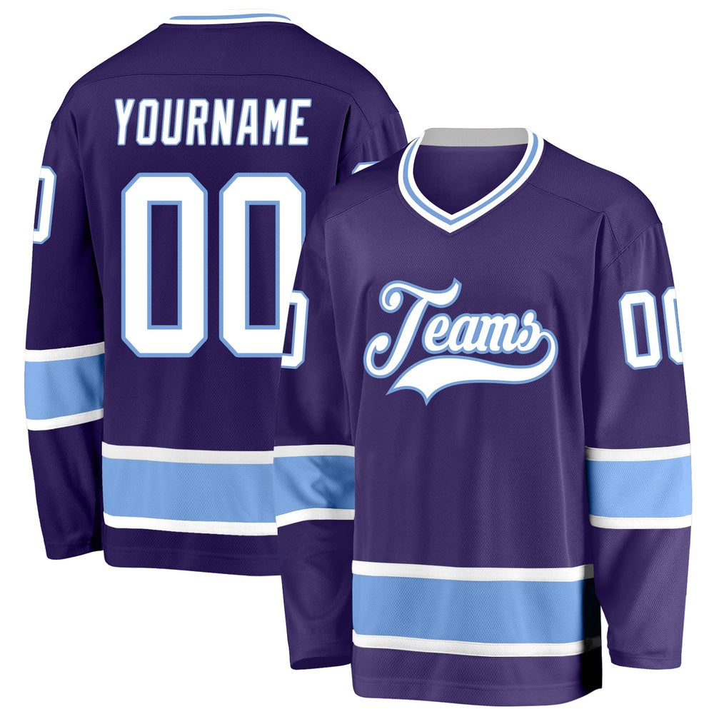 Usa Hockey Jersey, Custom Purple White Light Blue Hockey Jersey, Team Hockey Jerseys