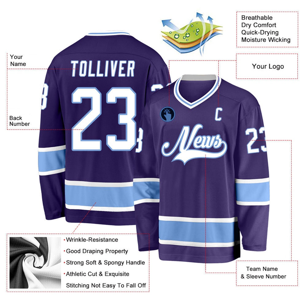 Usa Hockey Jersey, Custom Purple White Light Blue Hockey Jersey, Team Hockey Jerseys