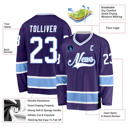 Usa Hockey Jersey, Custom Purple White Light Blue Hockey Jersey, Team Hockey Jerseys