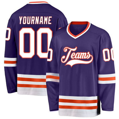 Usa Hockey Jersey, Custom Purple White Orange Hockey Jersey, Team Hockey Jerseys