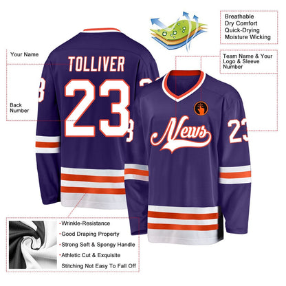Usa Hockey Jersey, Custom Purple White Orange Hockey Jersey, Team Hockey Jerseys