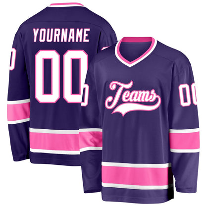 Usa Hockey Jersey, Custom Purple White Pink Hockey Jersey, Team Hockey Jerseys