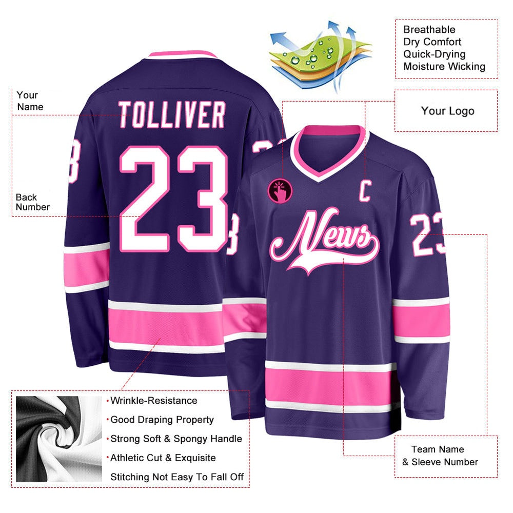 Usa Hockey Jersey, Custom Purple White Pink Hockey Jersey, Team Hockey Jerseys
