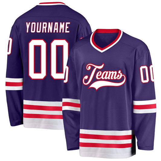 Usa Hockey Jersey, Custom Purple White Red Hockey Jersey, Team Hockey Jerseys