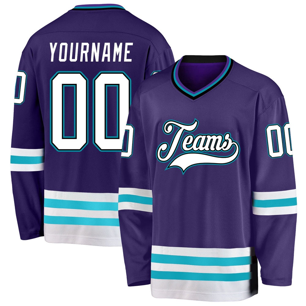 Usa Hockey Jersey, Custom Purple White Teal Hockey Jersey, Team Hockey Jerseys