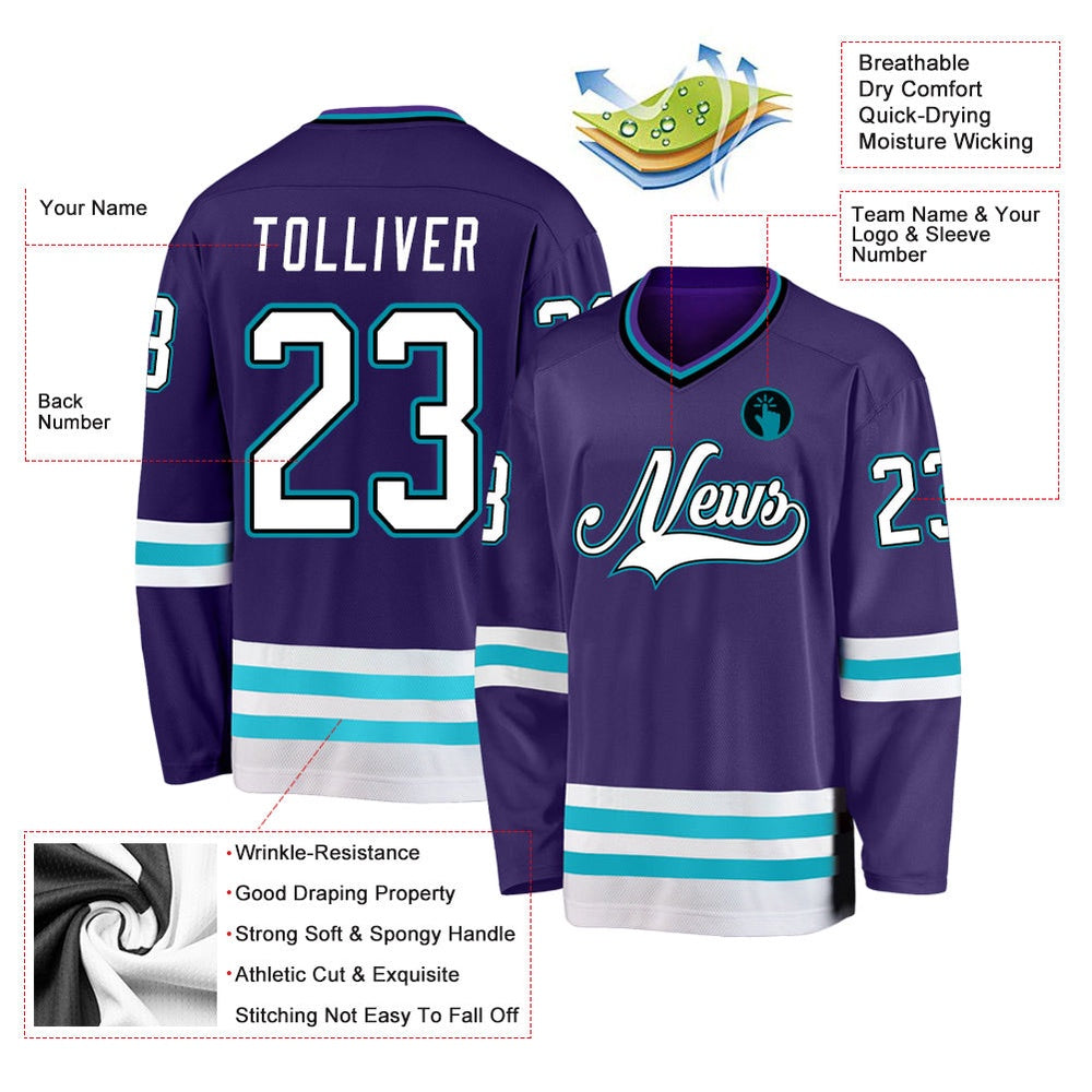 Usa Hockey Jersey, Custom Purple White Teal Hockey Jersey, Team Hockey Jerseys