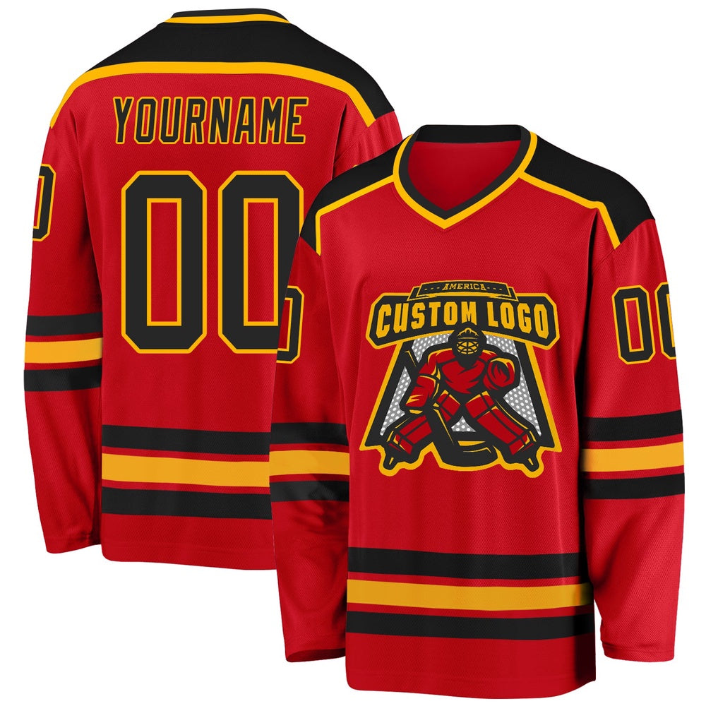 Usa Hockey Jersey, Custom Red Black Gold 1 Hockey Jersey, Team Hockey Jerseys