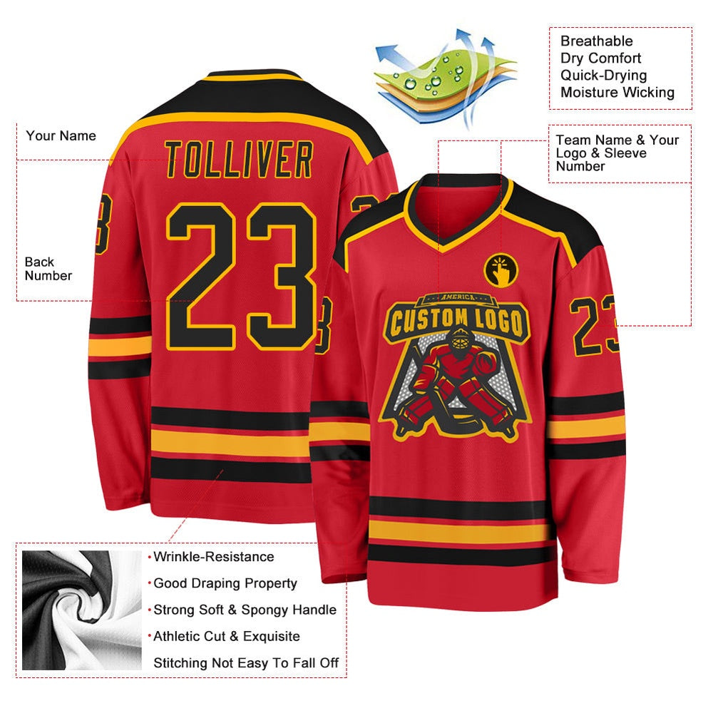 Usa Hockey Jersey, Custom Red Black Gold 1 Hockey Jersey, Team Hockey Jerseys