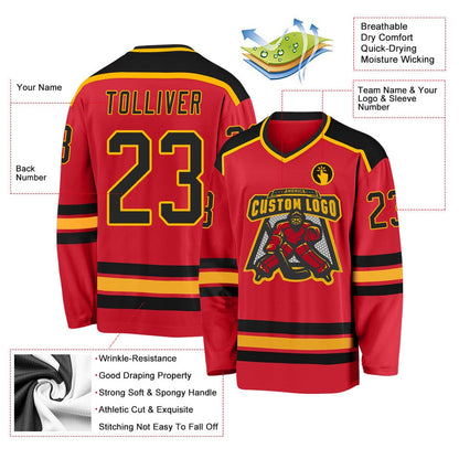 Usa Hockey Jersey, Custom Red Black Gold 1 Hockey Jersey, Team Hockey Jerseys