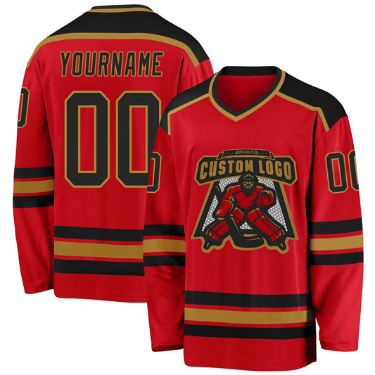 Usa Hockey Jersey, Custom Red Black Old Gold Hockey Jersey, Team Hockey Jerseys