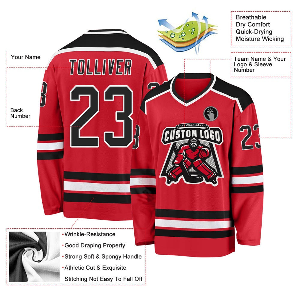 Usa Hockey Jersey, Custom Red Black White Hockey Jersey, Team Hockey Jerseys