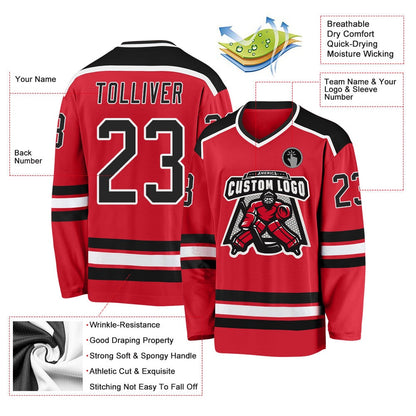 Usa Hockey Jersey, Custom Red Black White Hockey Jersey, Team Hockey Jerseys