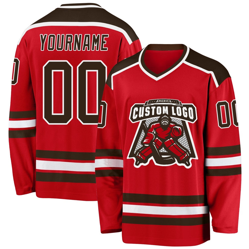 Usa Hockey Jersey, Custom Red Brown White Hockey Jersey, Team Hockey Jerseys