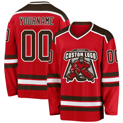 Usa Hockey Jersey, Custom Red Brown White Hockey Jersey, Team Hockey Jerseys
