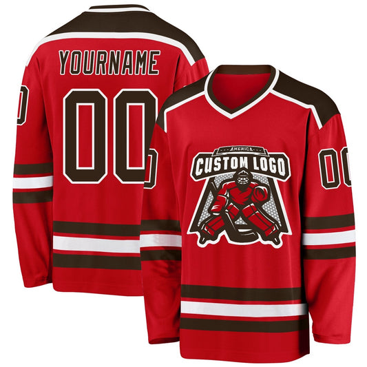 Usa Hockey Jersey, Custom Red Brown White Hockey Jersey, Team Hockey Jerseys