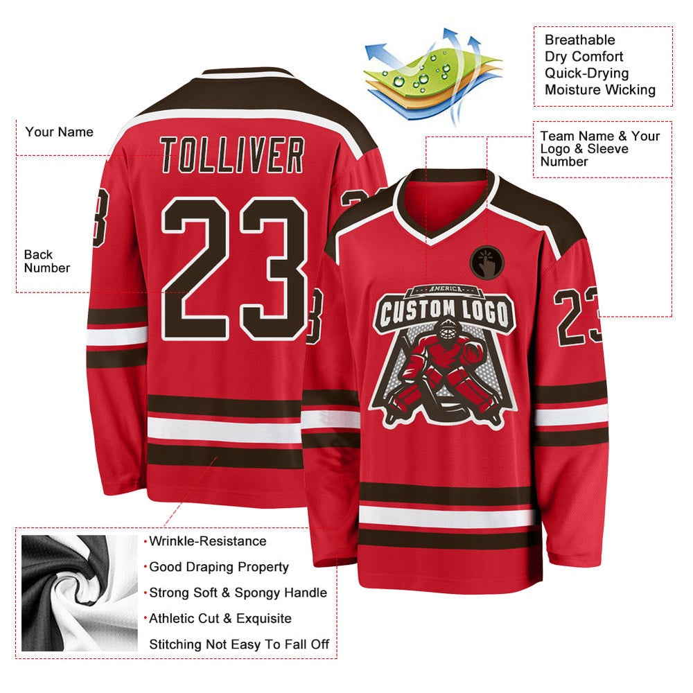Usa Hockey Jersey, Custom Red Brown White Hockey Jersey, Team Hockey Jerseys