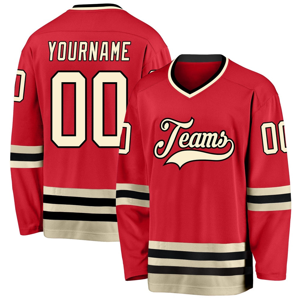 Usa Hockey Jersey, Custom Red Cream Black Hockey Jersey, Team Hockey Jerseys