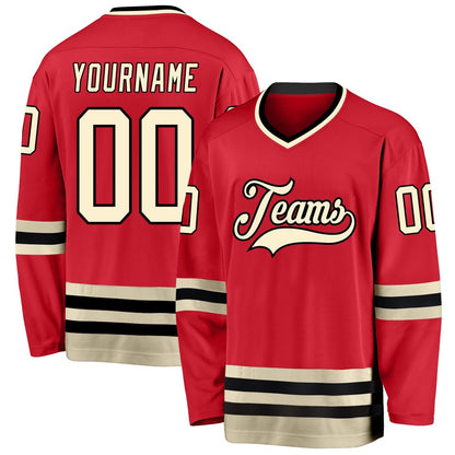 Usa Hockey Jersey, Custom Red Cream Black Hockey Jersey, Team Hockey Jerseys