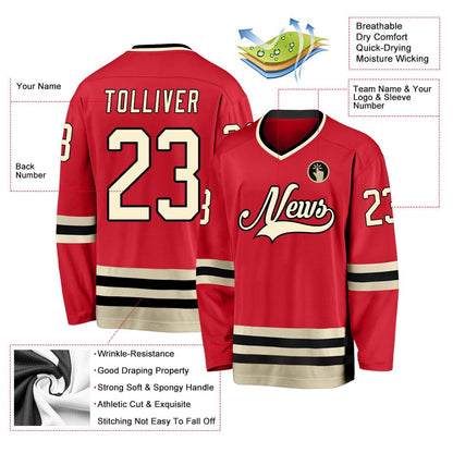 Usa Hockey Jersey, Custom Red Cream Black Hockey Jersey, Team Hockey Jerseys