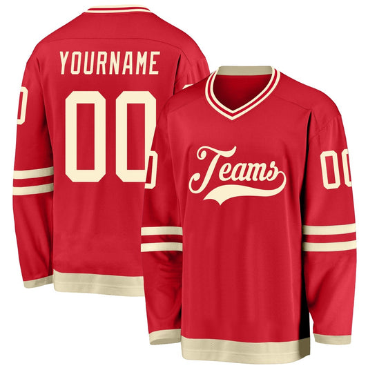 Usa Hockey Jersey, Custom Red Cream Hockey Jersey, Team Hockey Jerseys