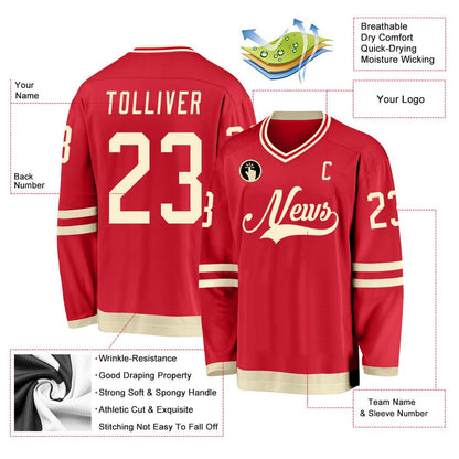 Usa Hockey Jersey, Custom Red Cream Hockey Jersey, Team Hockey Jerseys