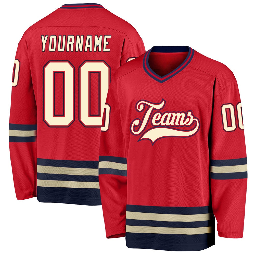 Usa Hockey Jersey, Custom Red Cream Navy Hockey Jersey, Team Hockey Jerseys