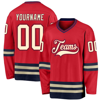 Usa Hockey Jersey, Custom Red Cream Navy Hockey Jersey, Team Hockey Jerseys