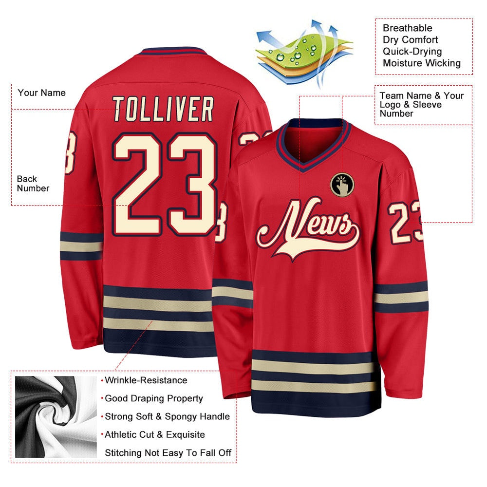 Usa Hockey Jersey, Custom Red Cream Navy Hockey Jersey, Team Hockey Jerseys