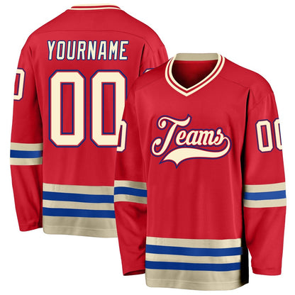 Usa Hockey Jersey, Custom Red Cream Royal Hockey Jersey, Team Hockey Jerseys