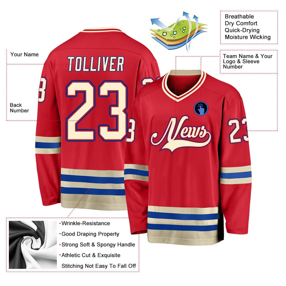 Usa Hockey Jersey, Custom Red Cream Royal Hockey Jersey, Team Hockey Jerseys