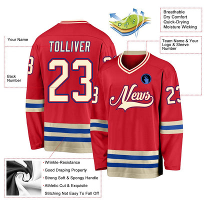Usa Hockey Jersey, Custom Red Cream Royal Hockey Jersey, Team Hockey Jerseys