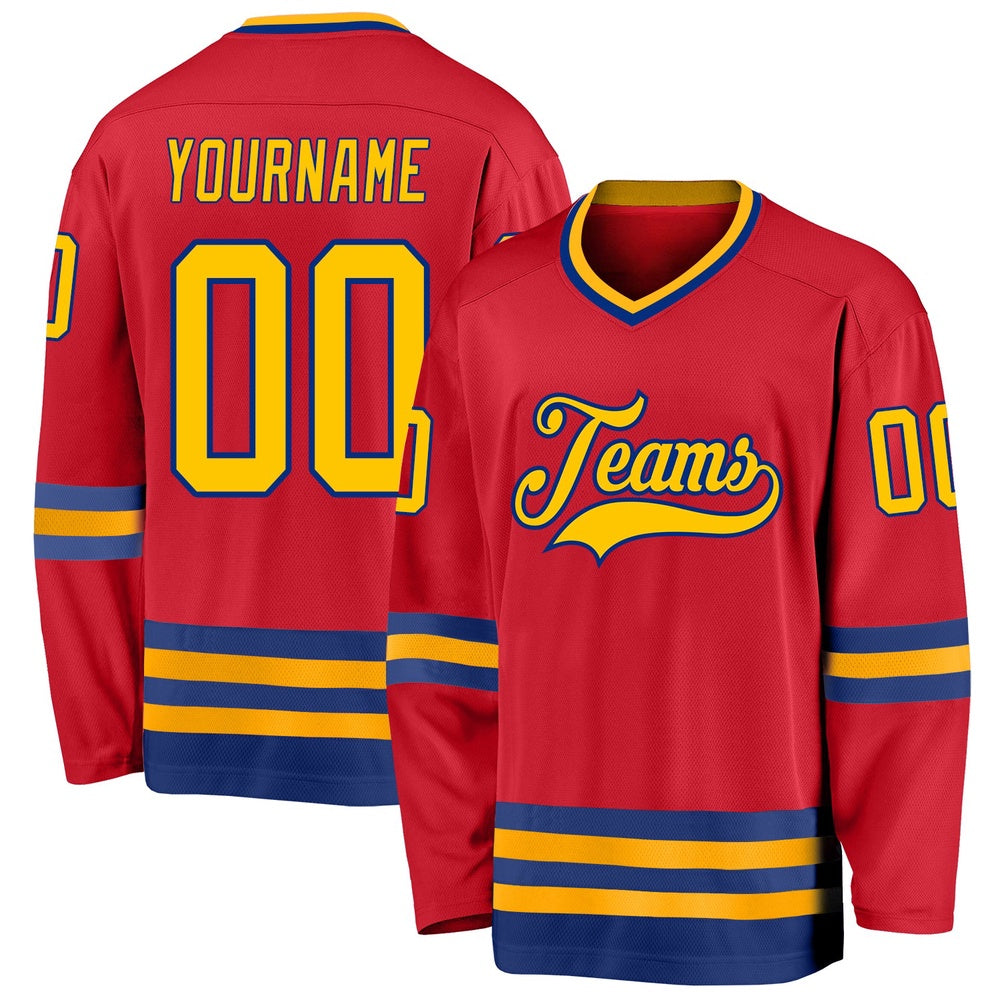 Usa Hockey Jersey, Custom Red Gold Royal Hockey Jersey, Team Hockey Jerseys