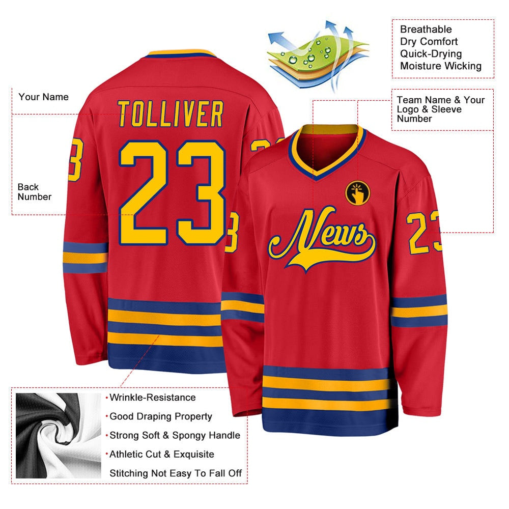 Usa Hockey Jersey, Custom Red Gold Royal Hockey Jersey, Team Hockey Jerseys