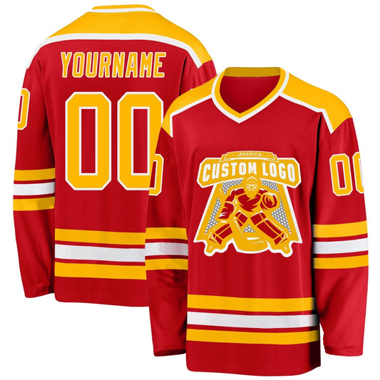 Usa Hockey Jersey, Custom Red Gold White Hockey Jersey, Team Hockey Jerseys