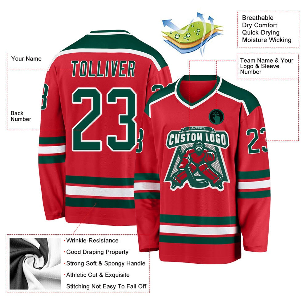 Usa Hockey Jersey, Custom Red Green White Hockey Jersey, Team Hockey Jerseys