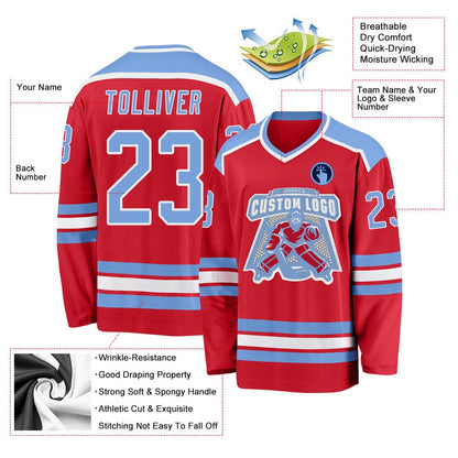 Usa Hockey Jersey, Custom Red Light Blue White Hockey Jersey, Team Hockey Jerseys