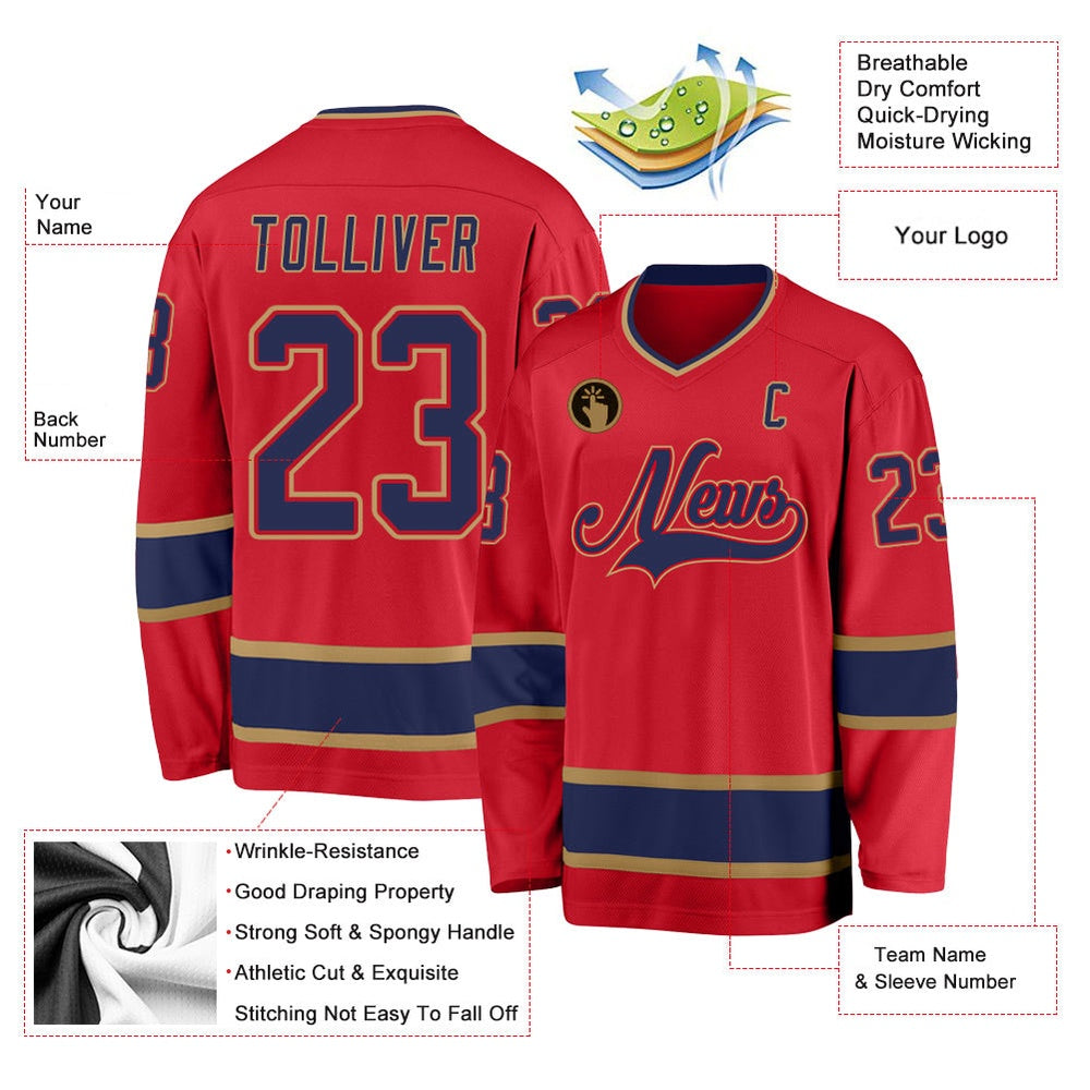 Usa Hockey Jersey, Custom Red Navy Old Gold 1 Hockey Jersey, Team Hockey Jerseys