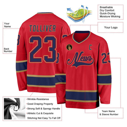 Usa Hockey Jersey, Custom Red Navy Old Gold 1 Hockey Jersey, Team Hockey Jerseys