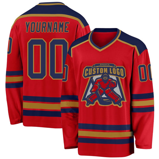 Usa Hockey Jersey, Custom Red Navy Old Gold Hockey Jersey, Team Hockey Jerseys