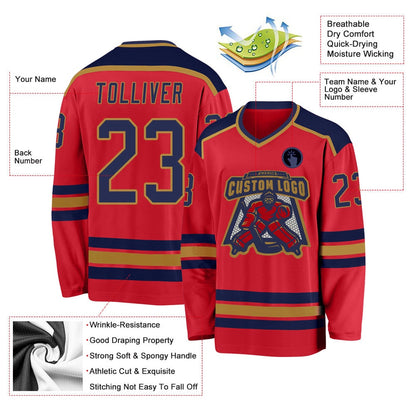 Usa Hockey Jersey, Custom Red Navy Old Gold Hockey Jersey, Team Hockey Jerseys