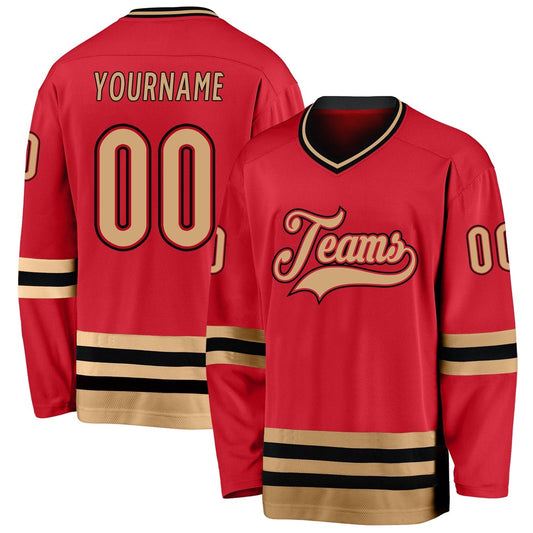 Usa Hockey Jersey, Custom Red Old Gold Black Hockey Jersey, Team Hockey Jerseys